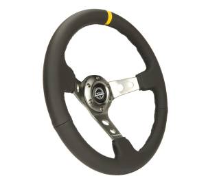 NRG Innovations - NRG Innovations 350mm Steering Wheel (3" Deep) - GunMetal Spoke w/ Black Leather and Yellow Stripe - Image 2