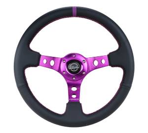 NRG Innovations - NRG Innovations 350mm Steering Wheel (3" Deep) - Purple Spoke w/ Black Leather and Purple Stripe - Image 1