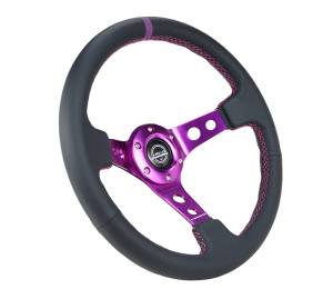 NRG Innovations - NRG Innovations 350mm Steering Wheel (3" Deep) - Purple Spoke w/ Black Leather and Purple Stripe - Image 2
