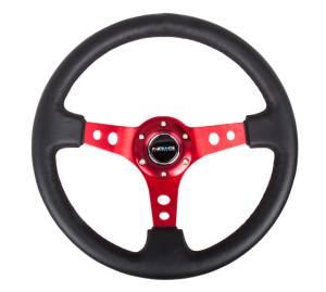 NRG Innovations - NRG Innovations 350mm Steering Wheel (3" Deep) - Red Spoke w/ Black Leather - Image 1