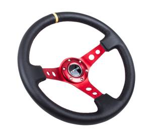 NRG Innovations - NRG Innovations 350mm Steering Wheel (3" Deep) - Red Spoke w/ Black Leather and Yellow Stripe - Image 2