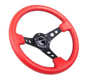 NRG Innovations - NRG Innovations 350mm Steering Wheel (3" Deep) - Black Spoke w/ Red Leather - Image 2