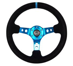 NRG Innovations - NRG Innovations 350mm Steering Wheel (3" Deep) - Blue Spoke w/ Black Suede and Blue Stripe - Image 1