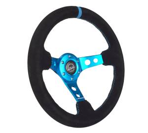 NRG Innovations - NRG Innovations 350mm Steering Wheel (3" Deep) - Blue Spoke w/ Black Suede and Blue Stripe - Image 2