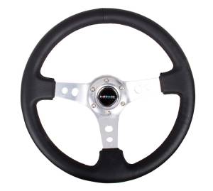 NRG Innovations - NRG Innovations 350mm Steering Wheel (3" Deep) - Silver Spoke w/ Black Leather - Image 1