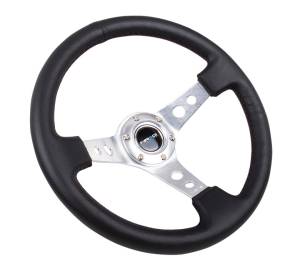 NRG Innovations - NRG Innovations 350mm Steering Wheel (3" Deep) - Silver Spoke w/ Black Leather - Image 2