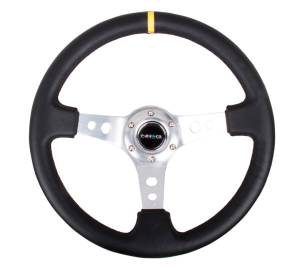 NRG Innovations - NRG Innovations 350mm Steering Wheel (3" Deep) - Silver Spoke w/ Black Leather and Yellow Stripe - Image 1
