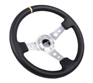 NRG Innovations - NRG Innovations 350mm Steering Wheel (3" Deep) - Silver Spoke w/ Black Leather and Yellow Stripe - Image 2