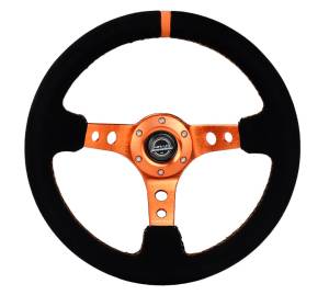 NRG Innovations - NRG Innovations 350mm Steering Wheel (3" Deep) - Orange Spoke w/ Black Suede and Orange Stripe - Image 1