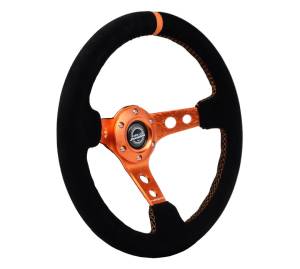 NRG Innovations - NRG Innovations 350mm Steering Wheel (3" Deep) - Orange Spoke w/ Black Suede and Orange Stripe - Image 2