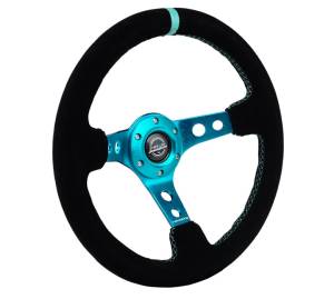 NRG Innovations - NRG Innovations 350mm Steering Wheel (3" Deep) - Teal Spoke w/ Black Suede and Teal Stripe - Image 2