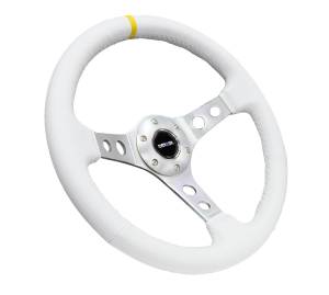 NRG Innovations - NRG Innovations 350mm Steering Wheel (3" Deep) - Silver Spoke w/ White Leather and Yellow Stripe - Image 2