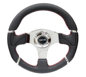 NRG Innovations - NRG Innovations 320mm Steering Wheel - Black Leather / Red Stitching w/ Chrome 3-Spoke Center - Image 1