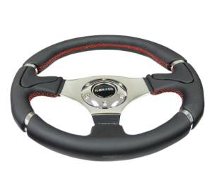 NRG Innovations - NRG Innovations 320mm Steering Wheel - Black Leather / Red Stitching w/ Chrome 3-Spoke Center - Image 3