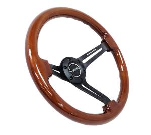 NRG Innovations - NRG Innovations Classic Wood Grain Wheel (350mm / 3in. Deep) Brown Wood w/ Black Matte Spoke/Black Center Mark - Image 2