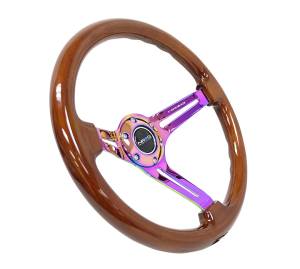 NRG Innovations - NRG Innovations Classic Wood Grain Wheel (350mm / 3in. Deep) Brown Wood w/ Black Matte Spoke/Neochrome Center Mark - Image 2