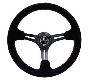 NRG Innovations - NRG Innovations Steering Wheel (350mm / 3in. Deep) Black Suede w/ Red Stitching & 5mm Spokes w/ Slits - Image 1
