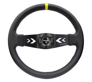 NRG Innovations - NRG Innovations Steering Wheel (350mm / 3in. Deep) Black Leather w/ NRG Arrow-Cut 2-Spoke & Sgl Yellow CM - Image 1