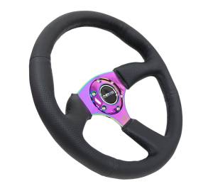 NRG Innovations - NRG Innovations 350mm Sport Leather Racing ( 2.5" Deep) Comfort Grip, 4mm metal neochrome spoke - Image 2