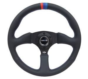 NRG Innovations - NRG Innovations 350mm Sport Leather Racing ( 2.5" Deep) Comfort Grip, 4mm matte black spoke with m3 stitching and line - Image 1