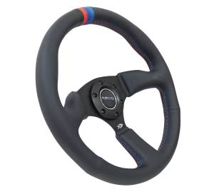 NRG Innovations - NRG Innovations 350mm Sport Leather Racing ( 2.5" Deep) Comfort Grip, 4mm matte black spoke with m3 stitching and line - Image 2
