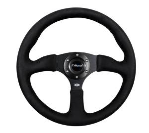 NRG Innovations - NRG Innovations 350mm Sport Leather Racing ( 2.5" Deep) Comfort Grip, 4mm matte black spoke with Alcantara finish - Image 1