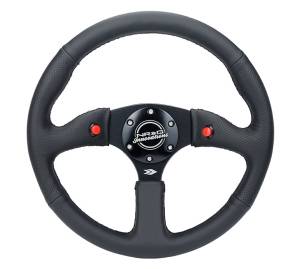 NRG Innovations - NRG Innovations 350mm Sport Leather Racing ( 2.5" Deep) Comfort Grip, 4mm matte black spoke with Leather finish and dual button - Image 1