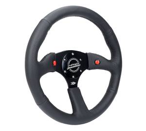 NRG Innovations - NRG Innovations 350mm Sport Leather Racing ( 2.5" Deep) Comfort Grip, 4mm matte black spoke with Leather finish and dual button - Image 2