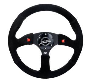 NRG Innovations - NRG Innovations 350mm Sport Suede Racing ( 2.5" Deep) Comfort Grip, 4mm matte black spoke with Suede finish and dual button - Image 1