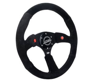 NRG Innovations - NRG Innovations 350mm Sport Suede Racing ( 2.5" Deep) Comfort Grip, 4mm matte black spoke with Suede finish and dual button - Image 2