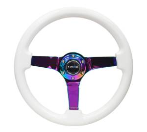 NRG Innovations - NRG Innovations Steering Wheel (350mm / 3in. Deep) Classic White w/ 4mm Neochrome Solid 3-Spoke - Image 1