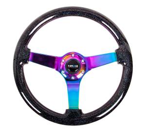 NRG Innovations - NRG Innovations Steering Wheel (350mm / 3in. Deep) Classic Black Sparkle w/ 4mm Neochrome 3-Spoke Center - Image 1