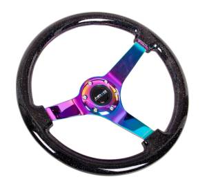 NRG Innovations - NRG Innovations Steering Wheel (350mm / 3in. Deep) Classic Black Sparkle w/ 4mm Neochrome 3-Spoke Center - Image 2