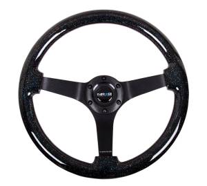 NRG Innovations - NRG Innovations Steering Wheel (350mm / 3in. Deep) Classic Black Sparkle Wood Grain w/ Black 3-Spoke Center - Image 1