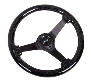 NRG Innovations - NRG Innovations Steering Wheel (350mm / 3in. Deep) Classic Black Sparkle Wood Grain w/ Black 3-Spoke Center - Image 2