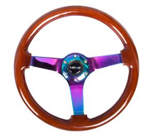 NRG Innovations - NRG Innovations Steering Wheel (350mm / 3in. Deep) Classic Dark Wood w/ 4mm Neochrome Solid 3-Spoke - Image 1