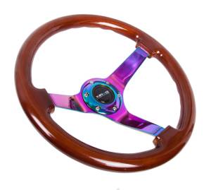 NRG Innovations - NRG Innovations Steering Wheel (350mm / 3in. Deep) Classic Dark Wood w/ 4mm Neochrome Solid 3-Spoke - Image 2
