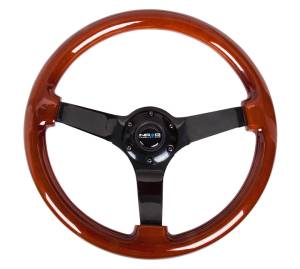 NRG Innovations - NRG Innovations Steering Wheel (350mm / 3in. Deep) Classic Wood Grain w/ Matte Black Solid 3-Spoke - Image 1