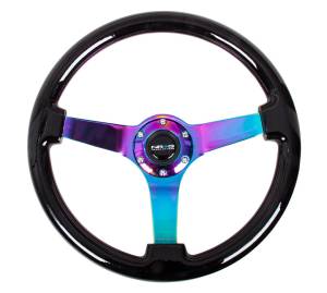 NRG Innovations - NRG Innovations Steering Wheel (350mm / 3in. Deep) Classic Black Wood Grain w/ Neochrome 3-Spoke Center - Image 1