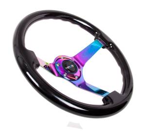 NRG Innovations - NRG Innovations Steering Wheel (350mm / 3in. Deep) Classic Black Wood Grain w/ Neochrome 3-Spoke Center - Image 2