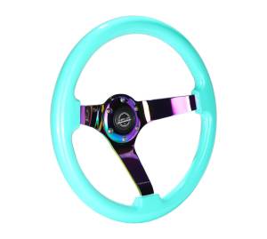 NRG Innovations - NRG Innovations Steering Wheel (350mm / 3in. Deep) Minty Fresh Wood Grain w/ Neochrome 3-Spoke Center - Image 2
