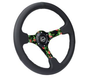 NRG Innovations - NRG Innovations Steering Wheel (350mm / 3in. Deep) Matte Black Spoke/Black Leather/ Yellow Center - Image 2