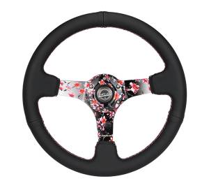 NRG Innovations - NRG Innovations Steering Wheel (350mm/3in.) Hydro Dipped Sakura Floral w/ Pink Suede Black Stitch - Image 1