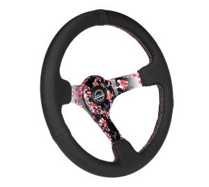 NRG Innovations - NRG Innovations Steering Wheel (350mm/3in.) Hydro Dipped Sakura Floral w/ Pink Suede Black Stitch - Image 2