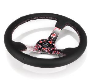 NRG Innovations - NRG Innovations Steering Wheel (350mm/3in.) Hydro Dipped Sakura Floral w/ Pink Suede Black Stitch - Image 3