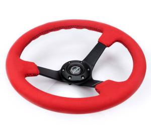 NRG Innovations - NRG Innovations Steering Wheel (350mm / 3in. Deep) Matte Black Spoke/ Red Alcantara w/ Black Stitching - Image 3