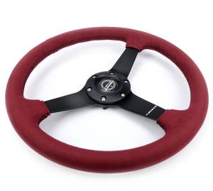 NRG Innovations - NRG Innovations Steering Wheel (350mm / 1.5in. Deep) 3 Solid Spokes - Burgundy - Micro Suede - Black Stitching - Image 3