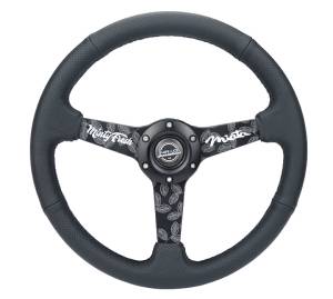 NRG Innovations - NRG Innovations Steering Wheel (350mm/ 1.5in. Deep) Black Etched Spokes / Black Leather w/ Black Stitch - Image 1