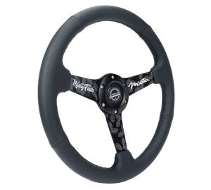 NRG Innovations - NRG Innovations Steering Wheel (350mm/ 1.5in. Deep) Black Etched Spokes / Black Leather w/ Black Stitch - Image 2