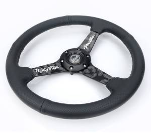 NRG Innovations - NRG Innovations Steering Wheel (350mm/ 1.5in. Deep) Black Etched Spokes / Black Leather w/ Black Stitch - Image 3